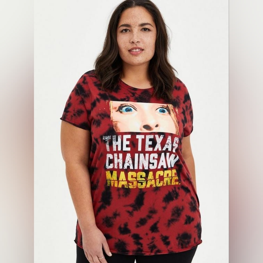 NWT Torrid 2 Classic Fit Crew Tee - Texas Chainsaw Red Tie-Dye